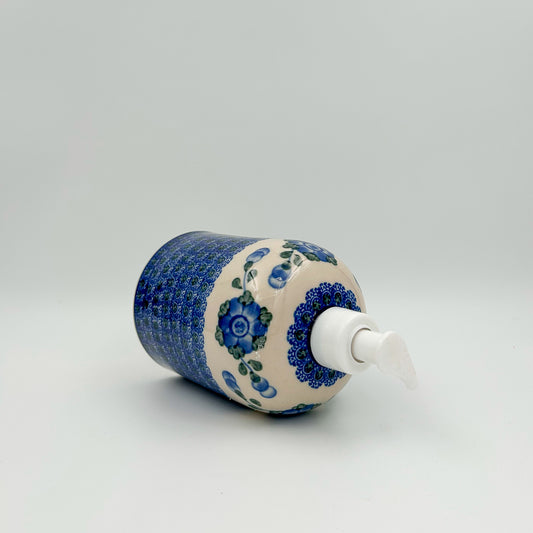 Soap Dispenser 7”. Handmade Polish pottery. Blue Poppies
