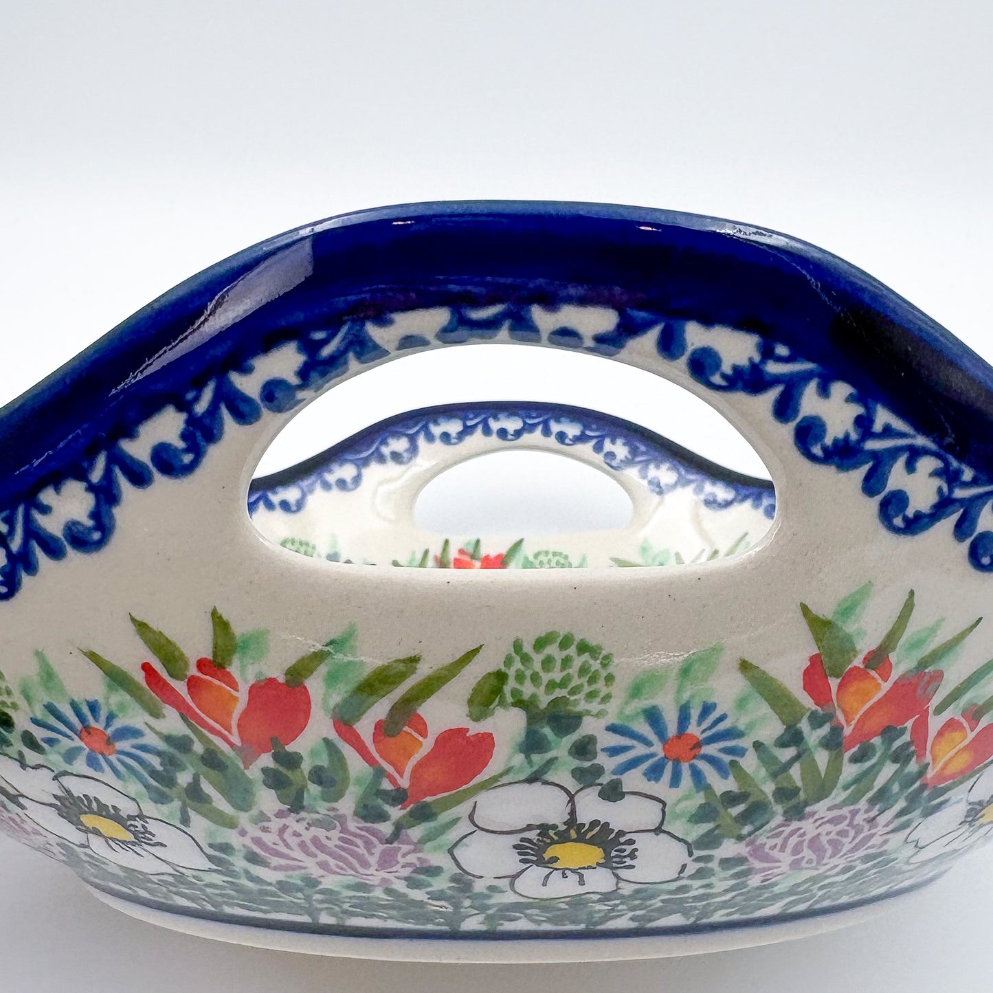 10" Bowl with Handles. Hand crafted Polish pottery stoneware: UNIKAT Cottage Garden