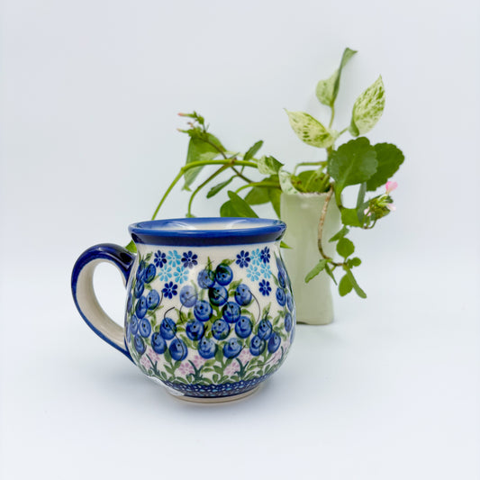 10 oz Bubble Mug. Handcrafted Polish pottery stoneware: UNIKAT Blueberry Design