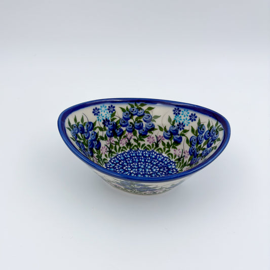 6” Oval Bowl. Hand crafted Polish pottery stoneware: Blueberry Design