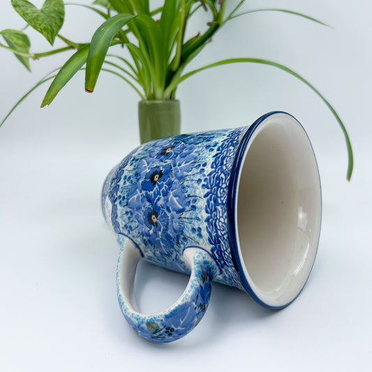 Bistro Mug 17 oz. Handcrafted Polish pottery stoneware: UNIKAT Deep Winter Design