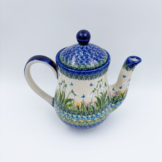 23 oz Teapot Florencja Handcrafted Potery in Poland. Snowdrop Garden