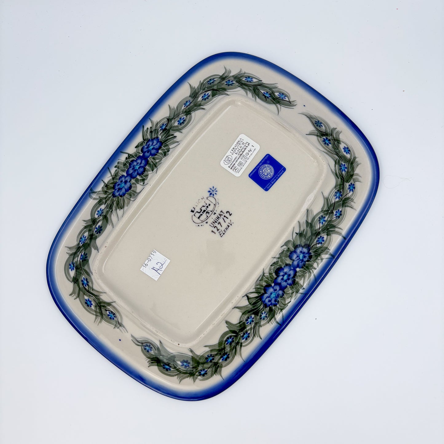 11" Medium Daria Platter. Hand crafted Polish pottery stoneware: UNIKAT Forget Me Knot Pansy