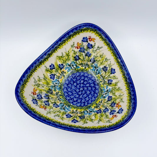 3 Point Bowl. Hand crafted Polish pottery stoneware: UNIKAT Bluebell Meadow