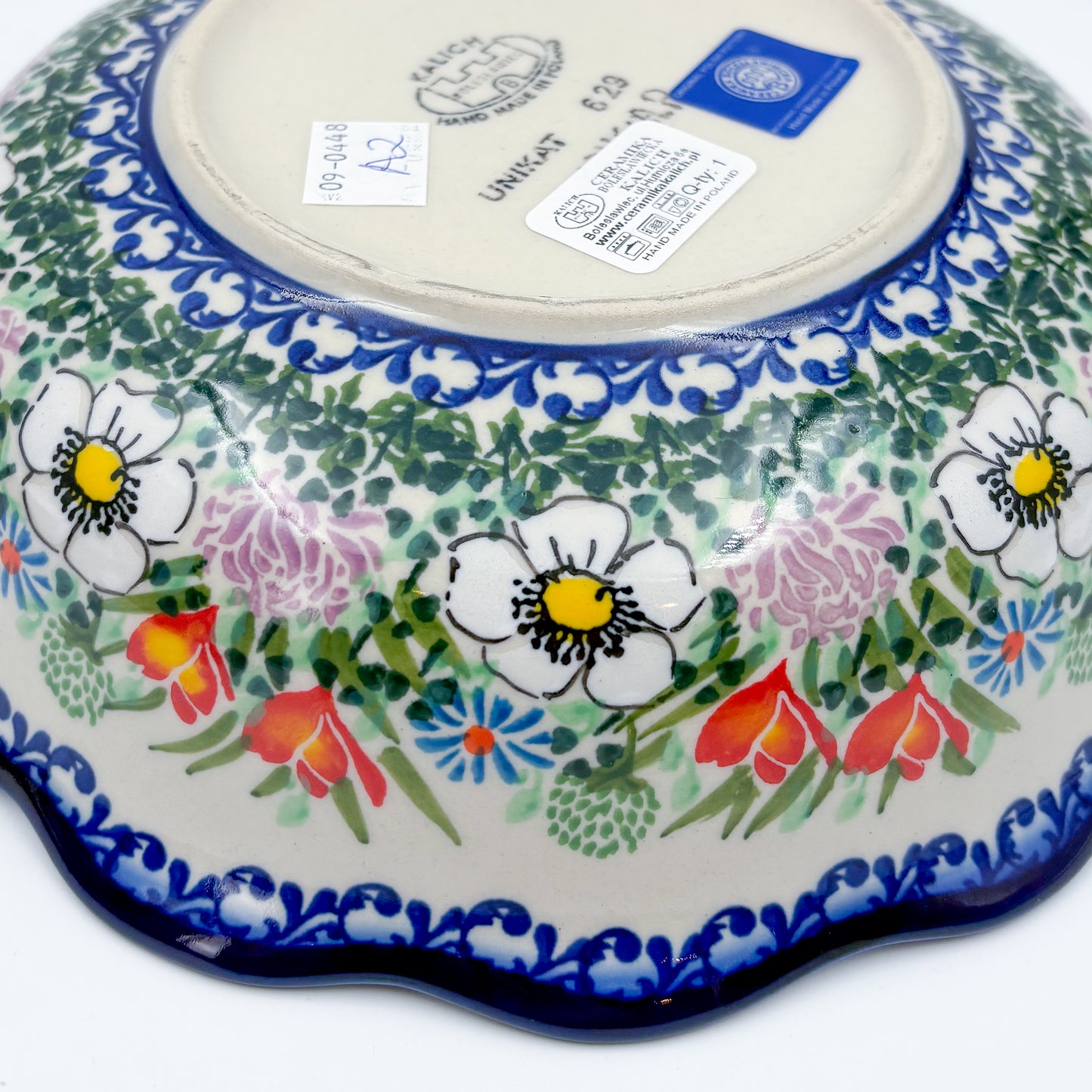 9" Kora Bowl. Hand crafted Polish pottery stoneware: UNIKAT Cottage Garden Pattern
