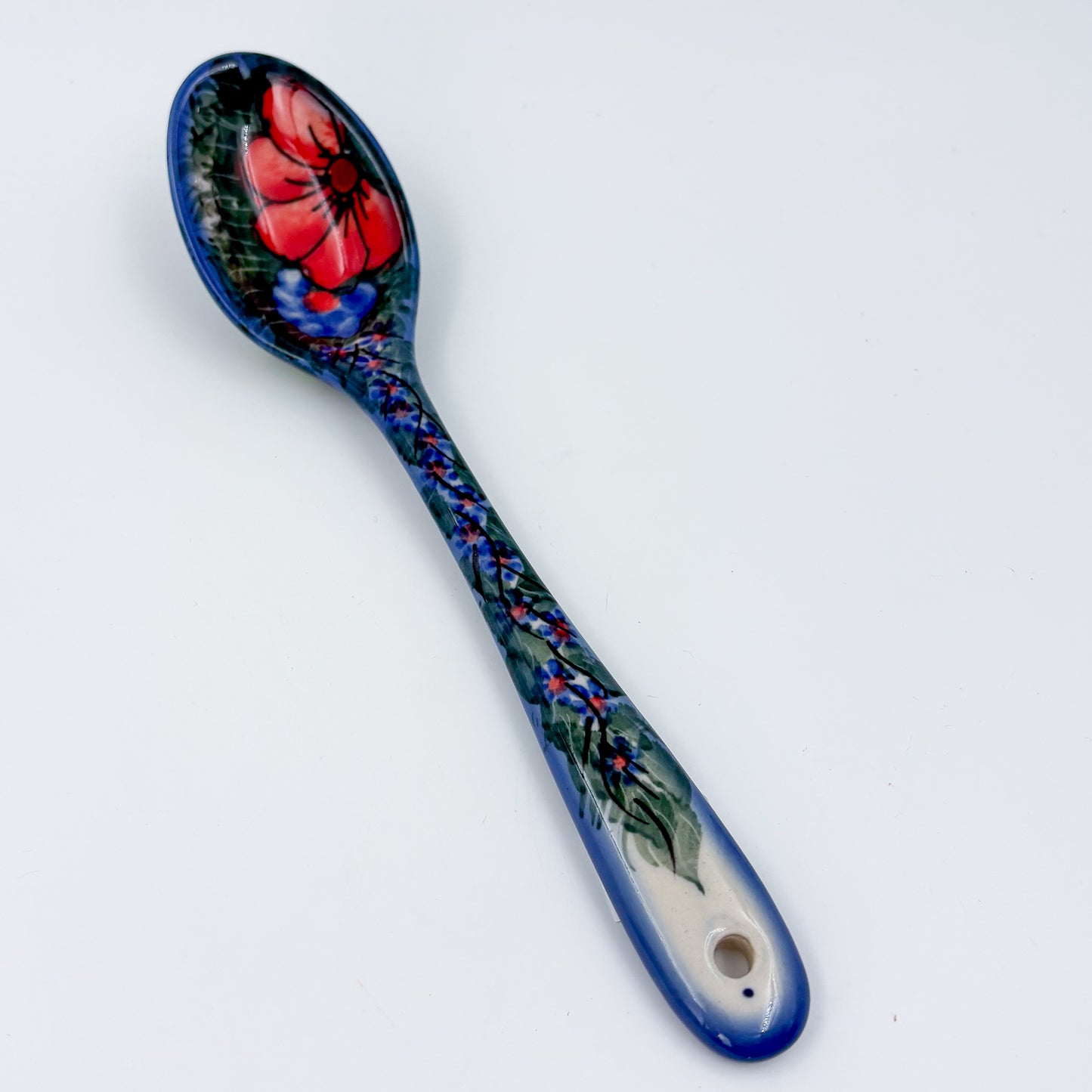 Spoon Lg 8”. Handmade Polish pottery. UNIKAT Wildflower Red Design