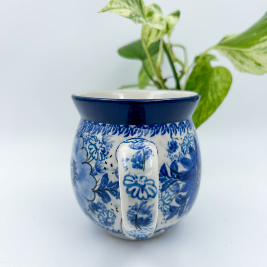 16 oz Bubble Mug. Handcrafted Polish pottery stoneware: UNIKAT Blue Wildflower