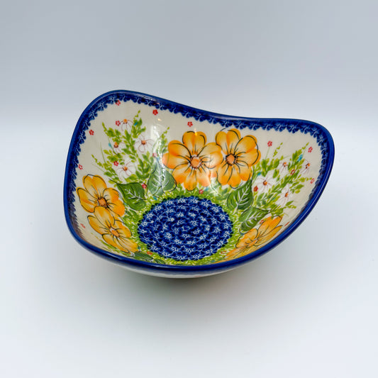 3 Point Bowl. Hand crafted Polish pottery stoneware: UNIKAT Orange Poppy Pattern