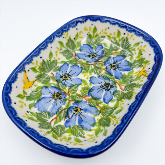 6" Butter Platter: UNIKAT Blue Poppy Songbird