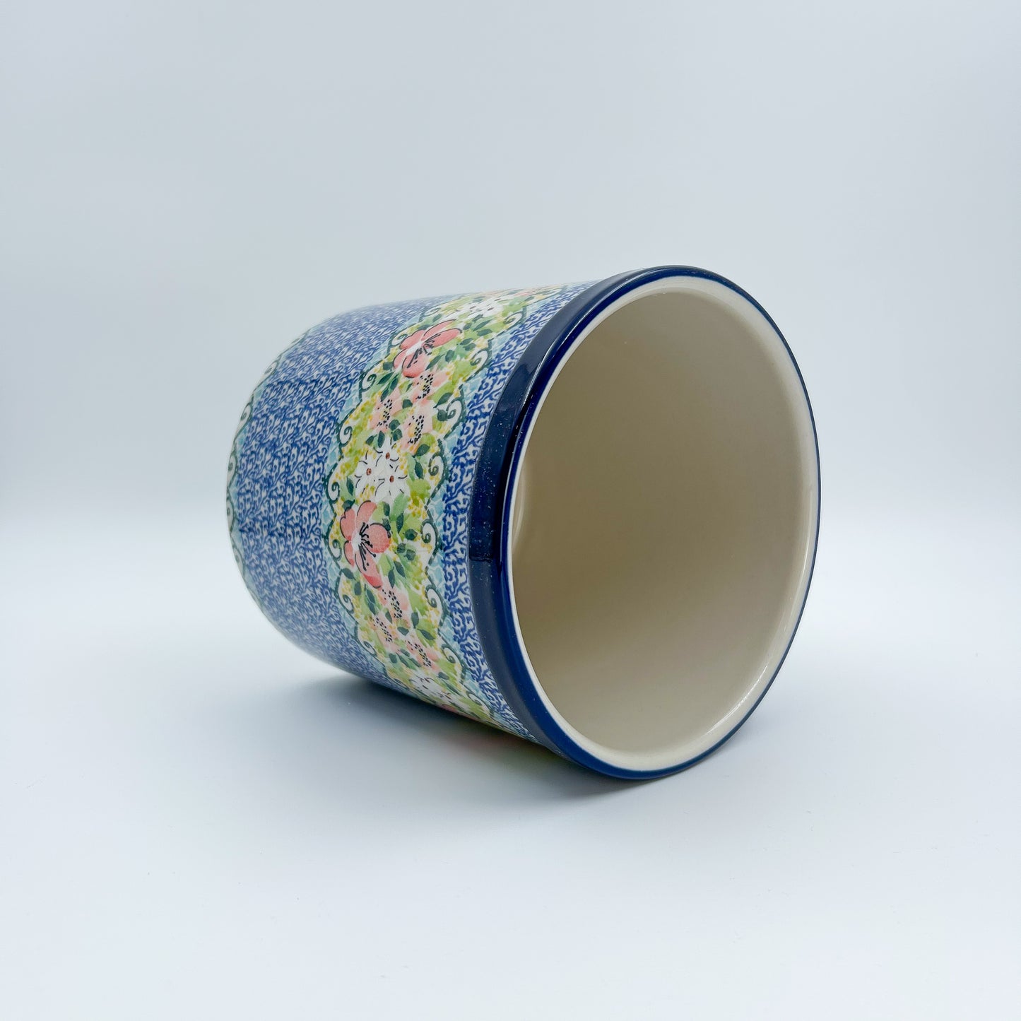 Utensil Jar 6”. Handmade Polish pottery. UNIKAT Petal Dance