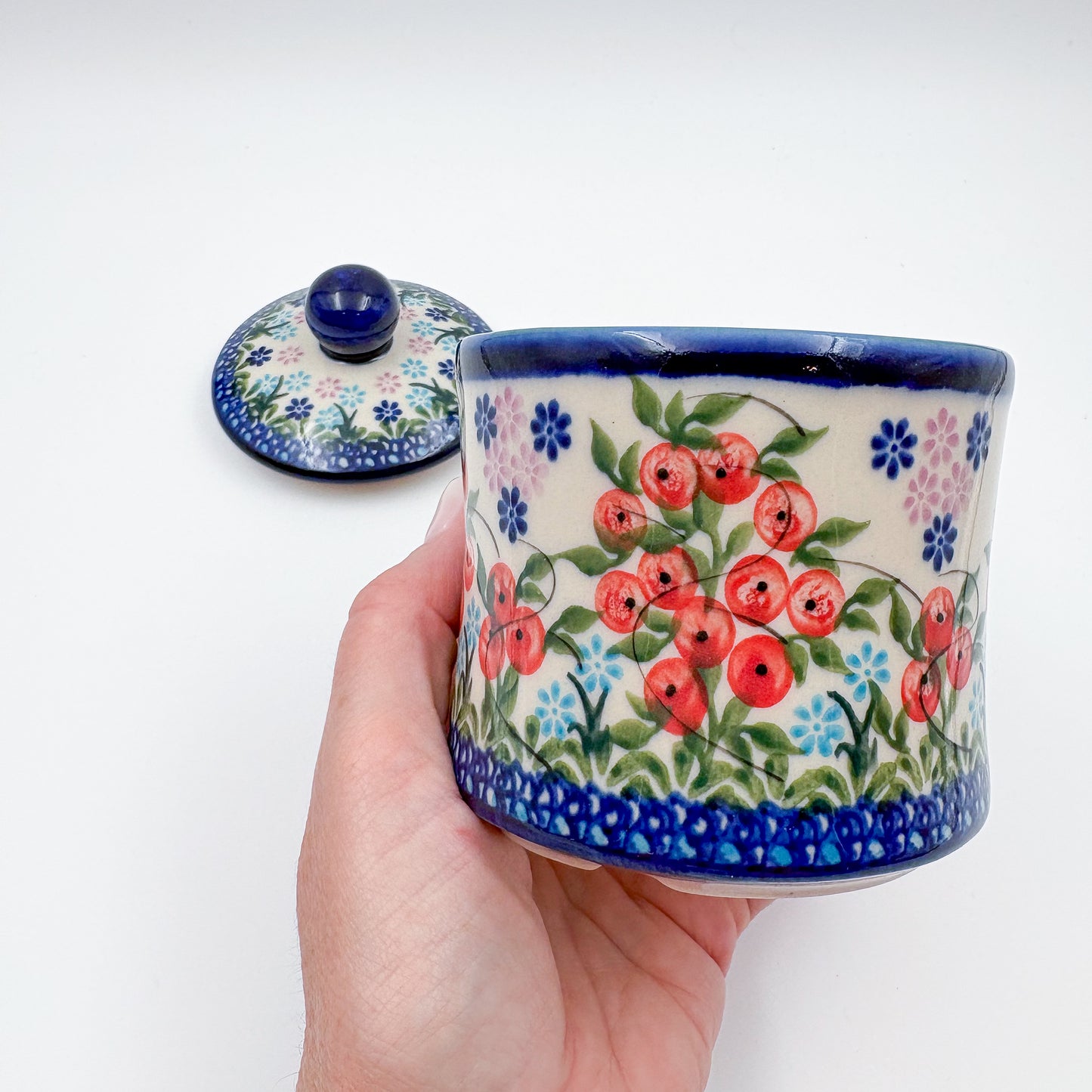 Sugar Jar. UNIKAT Red Berry Pattern
