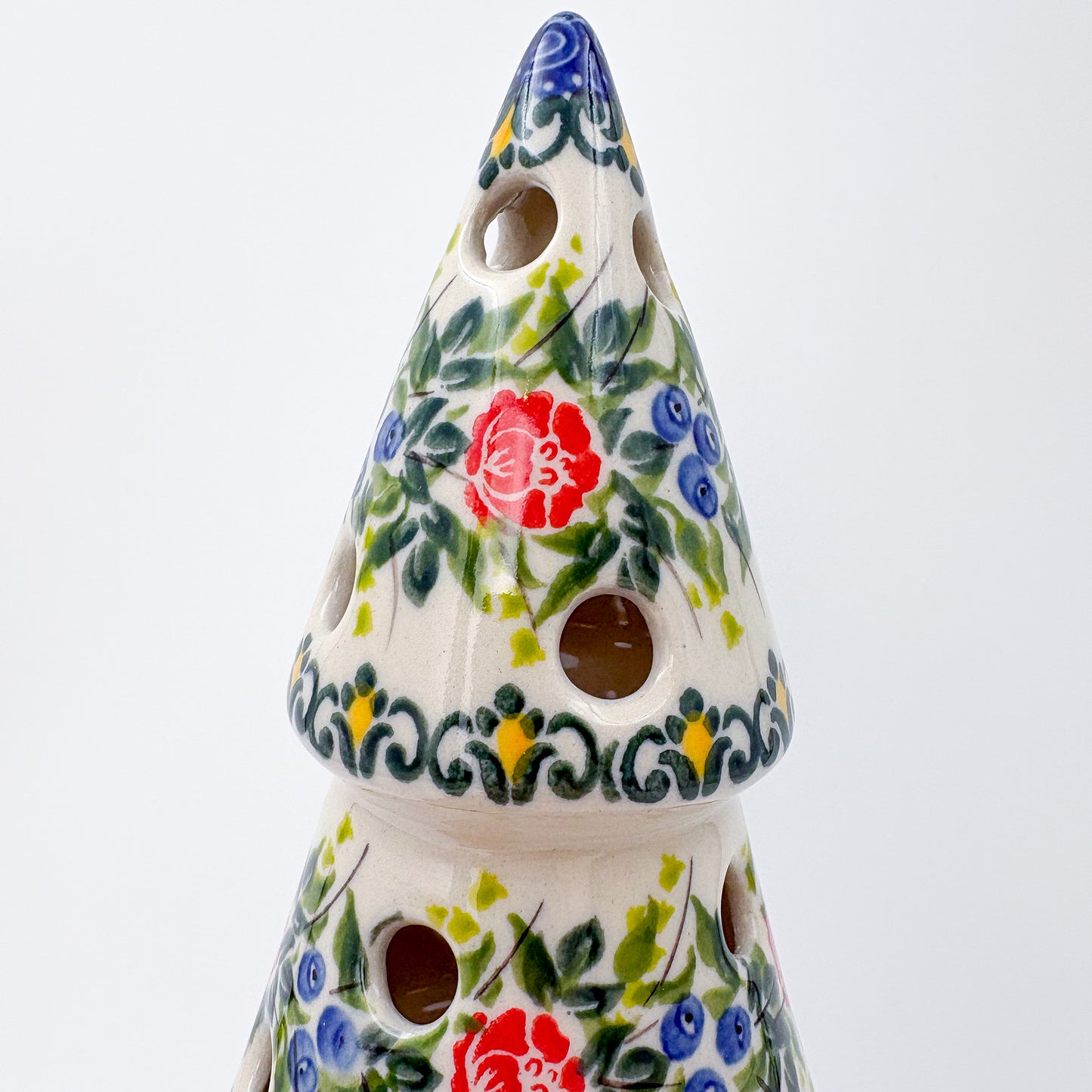 10.5" Christmas Tree Luminary. Handmade Polish pottery. UNIKAT Roseberry Cottage Design