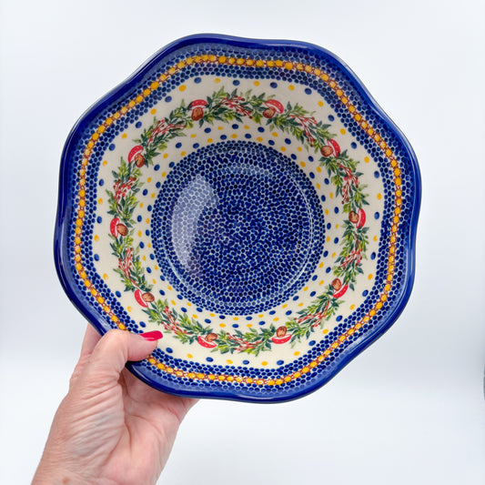9” Wavy Bowl. Hand crafted Polish pottery stoneware: Mushroom Design