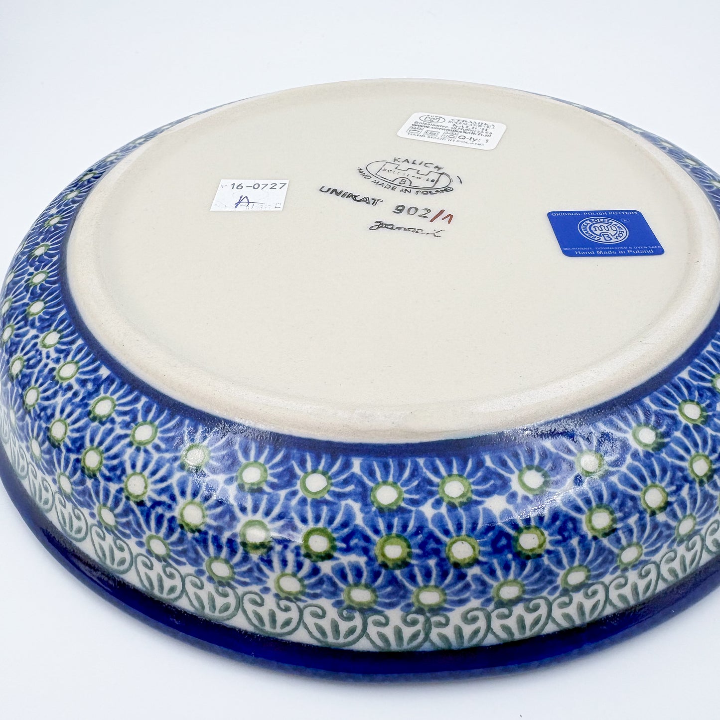 9" Divided Platter Hand crafted Polish pottery stoneware: UNIKAT Floral Garden Design