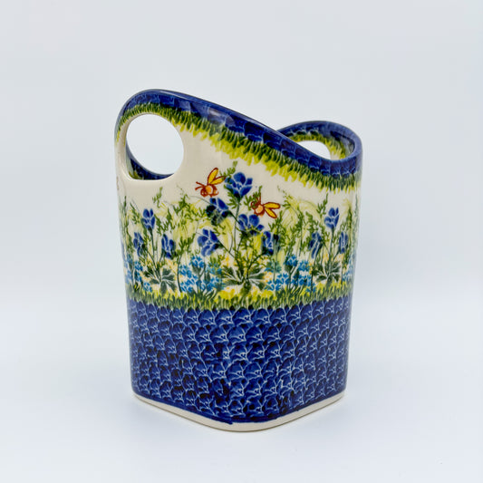 Basket Container & Utensil Med. Handmade Polish pottery. UNIKAT Bluebell Meadow Design