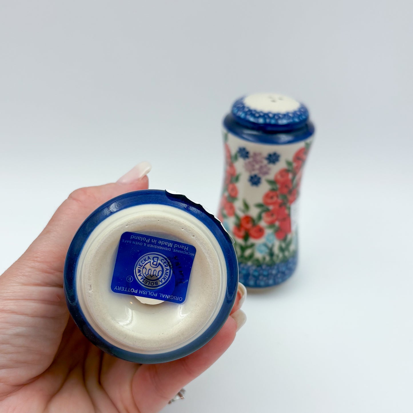 5” Salt and Pepper Shakers. Handmade Polish pottery. UNIKAT Red Berry
