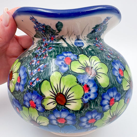 Kula Vase 5.5”. Handmade Polish pottery. UNIKAT Forget Me Not Pansy
