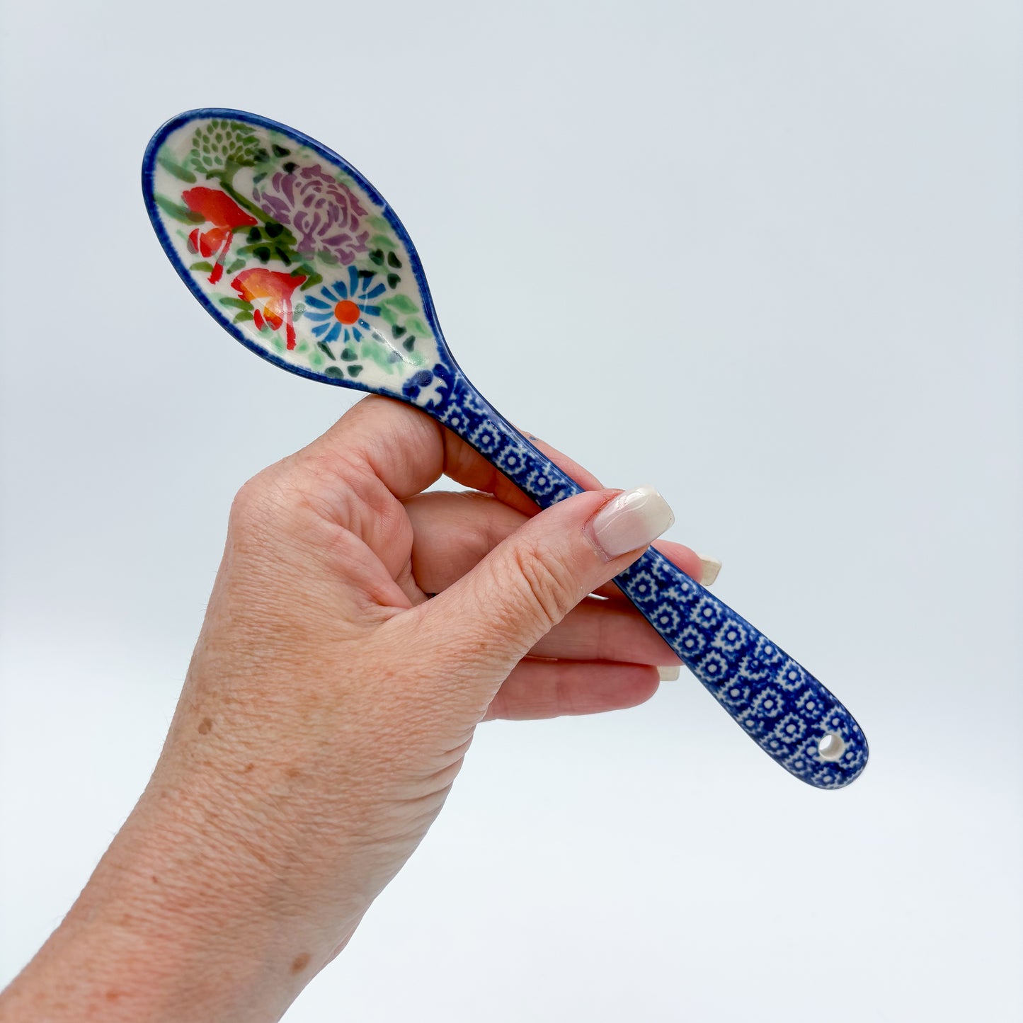 Spoon Lg 8”. Handmade Polish pottery. UNIKAT Flower Patch