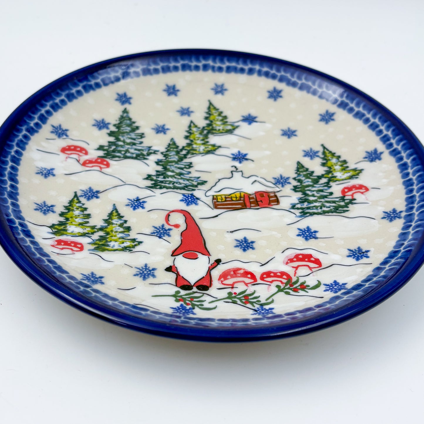 7.5” Plate. Hand crafted Polish pottery stoneware: UNIKAT Gnome Village