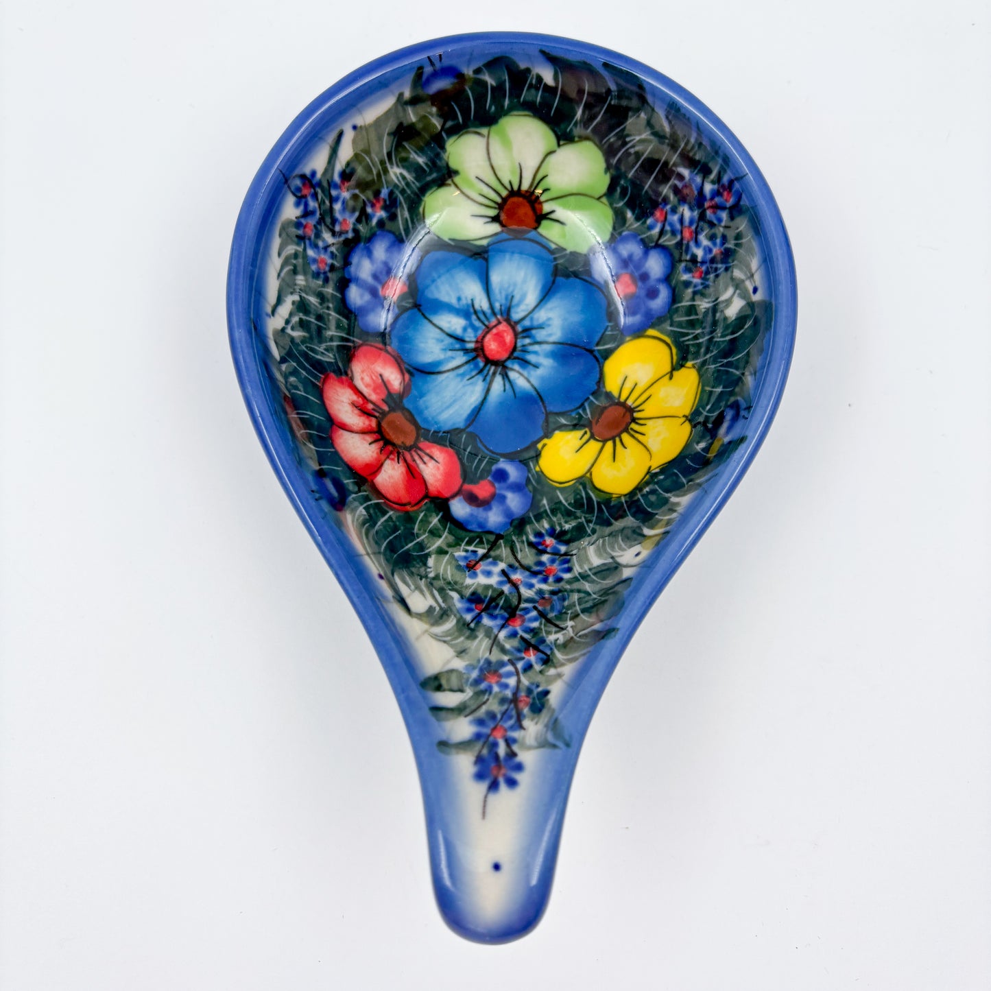 Spoon Stand. Handmade Polish pottery. UNIKAT Forget Me Not Pansy