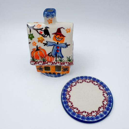 Tea Light Luminary. UNIKAT Pumpkin Scarecrow Design