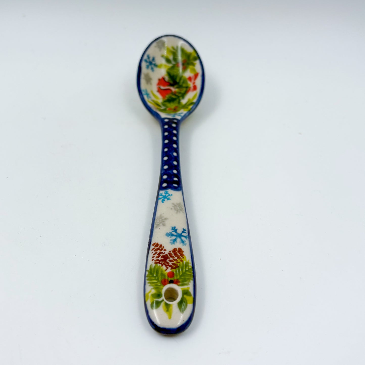 Spoon Lg 8”. Handmade Polish pottery. UNIKAT Bells and Holly