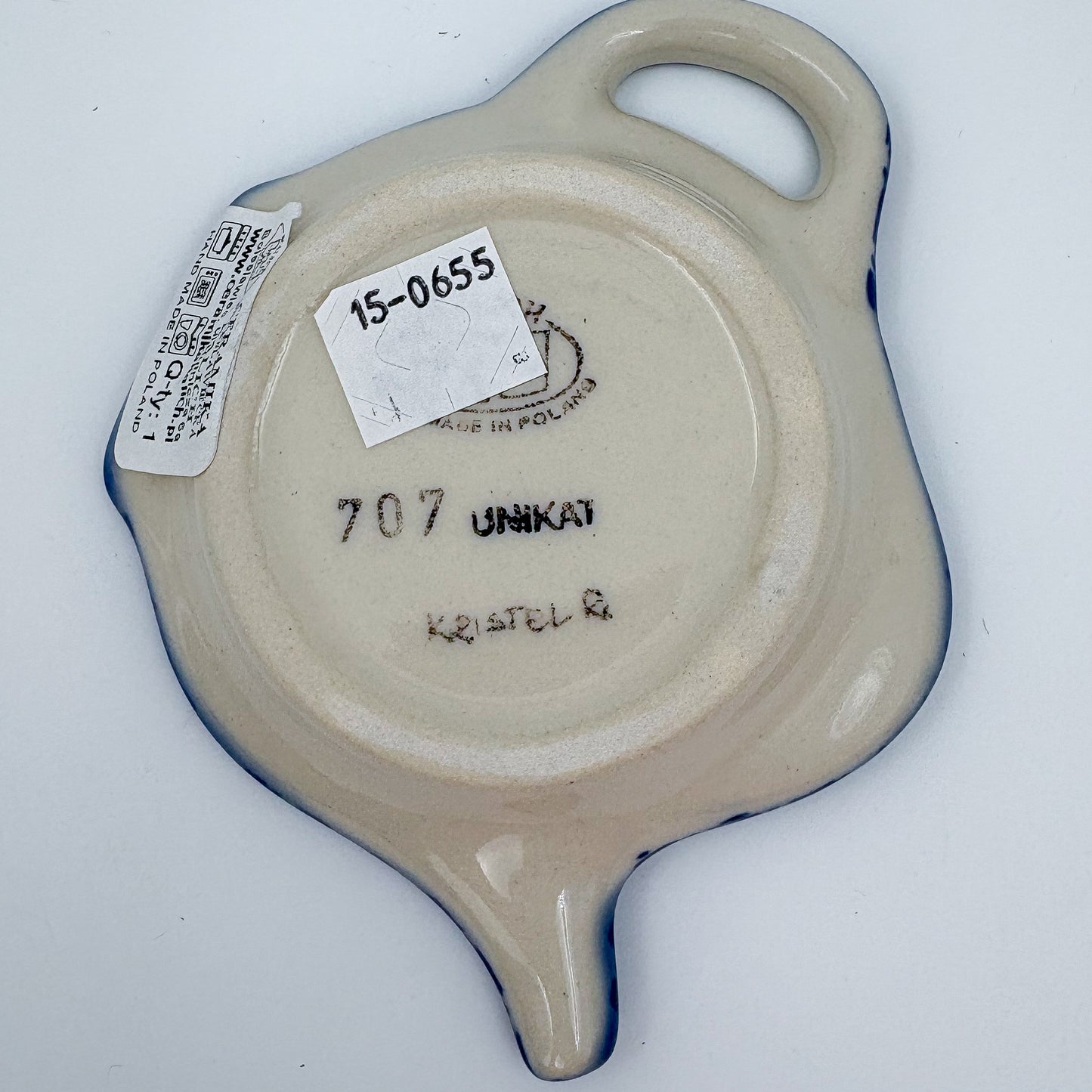 Teabag Rest Holder. Handmade Teapot Polish pottery. UNIKAT Snowdrop Garden