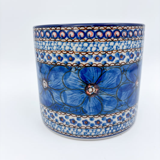 Utensil Jar 5”. Handmade Polish pottery. UNIKAT Cobalt Poppies