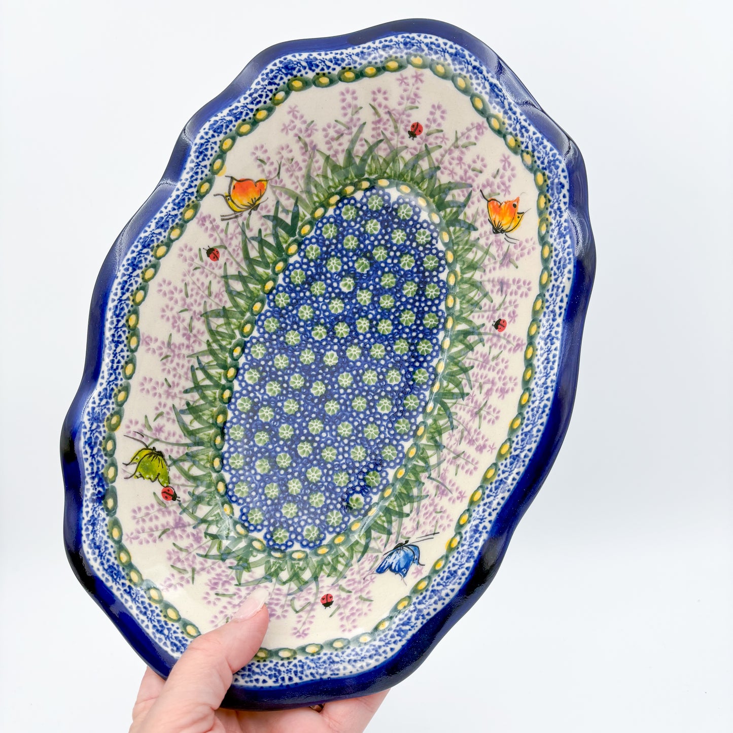 11" Oval Fala Platter Hand crafted Polish pottery stoneware: UNIKAT Lavendar