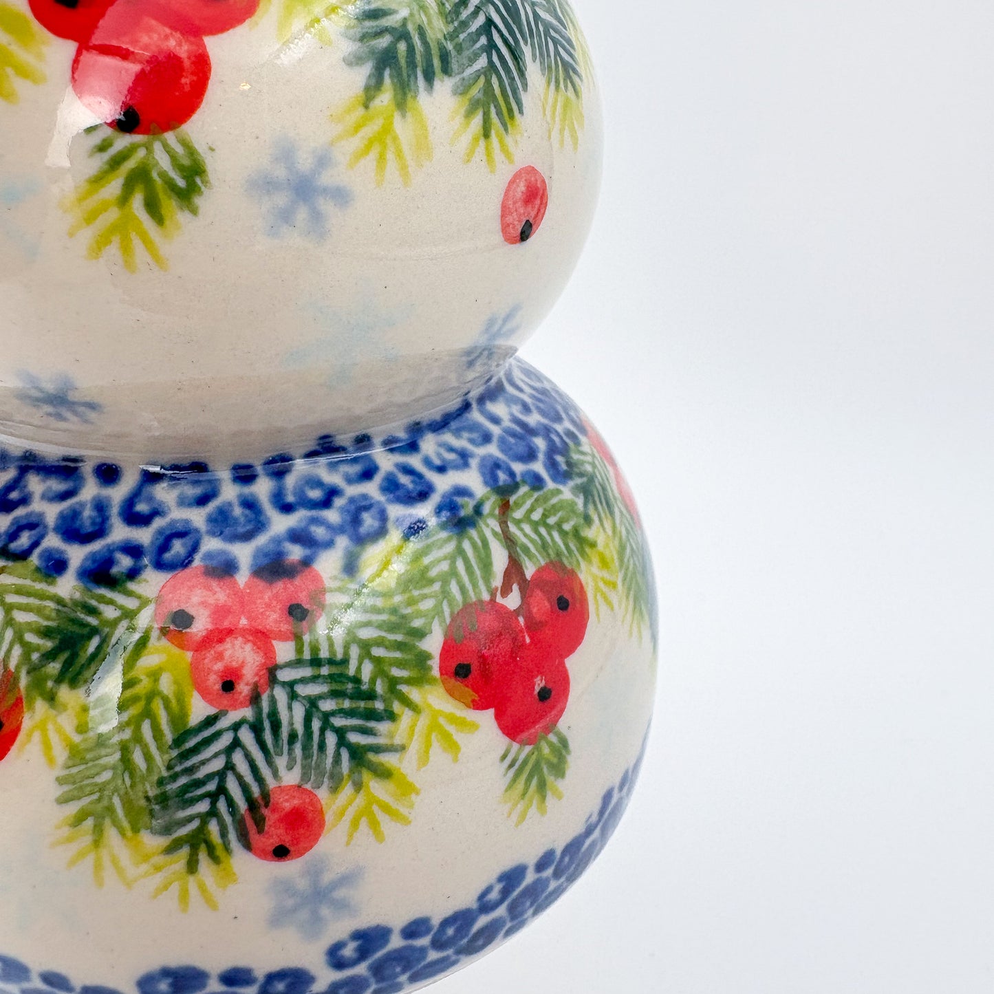 6" Snowman. Handmade Polish pottery. UNIKAT Red Berry Design
