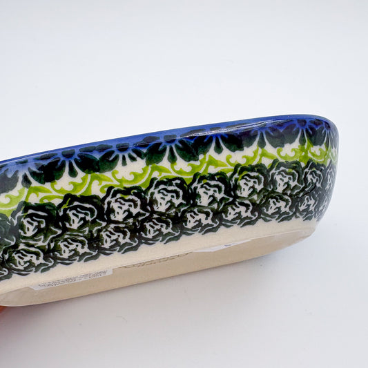 6” Square Bowl. Hand crafted Polish pottery stoneware: Unikat Blueberries