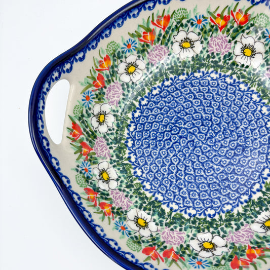 10" Bowl with Handles. Hand crafted Polish pottery stoneware: UNIKAT Cottage Garden