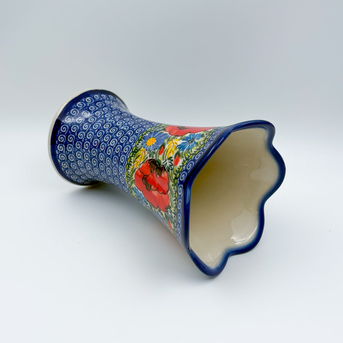 Vase Fala 7”. Handmade Polish pottery. UNIKAT Garden Poppy