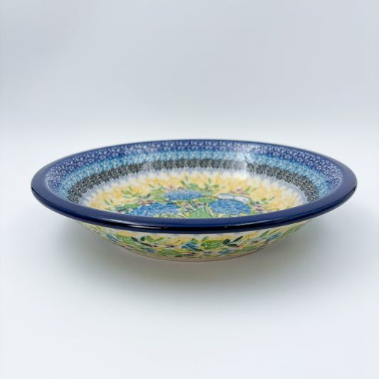 8” Pasta Bowl. Hand crafted Polish pottery stoneware: UNIKAT Blue Hydrangea Design