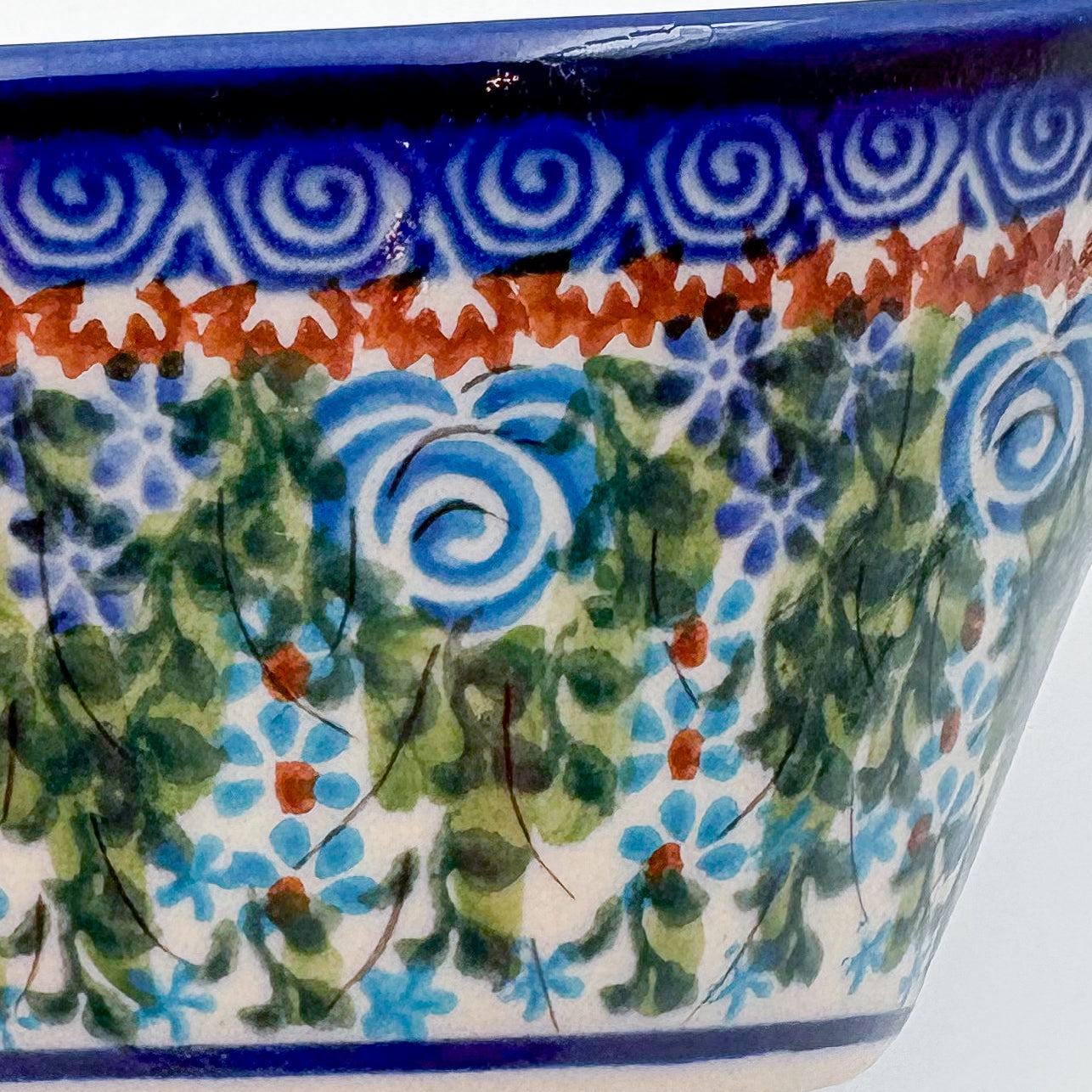 6” Oval Tub Bowl. Hand crafted Polish pottery stoneware: UNIKAT Whispering Ferns Design
