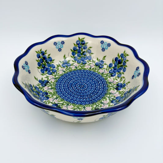 9" Kora Bowl Hand crafted Polish pottery stoneware: UNIKAT Blueberry Design