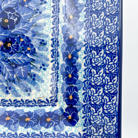 10” Square Plate. Hand crafted Polish pottery stoneware: UNIKAT Deep Winter Pattern