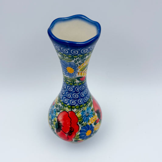 Swirl Vase 6.5”. Handmade Polish pottery. UNIKAT Garden Poppy