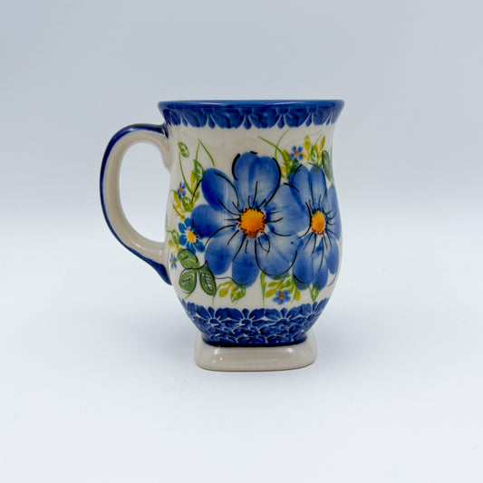 Tulip Mug 10oz. Handcrafted Polish pottery stoneware: UNIKAT Blue Daisy
