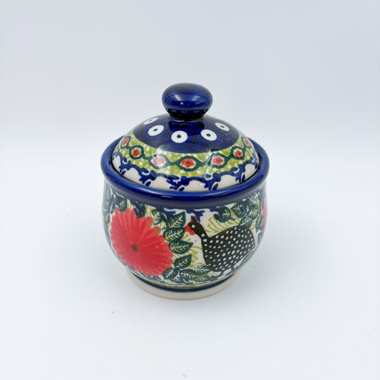 5oz. Sugar Bowl. UNIKAT Chickens in the Florals Design