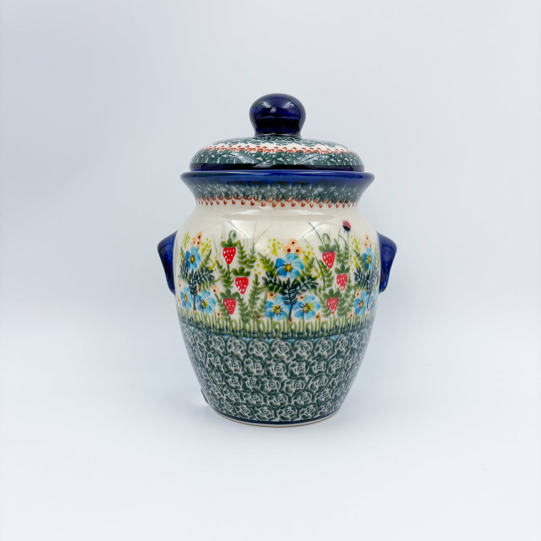 polish pottery canister with strawberries and flowers