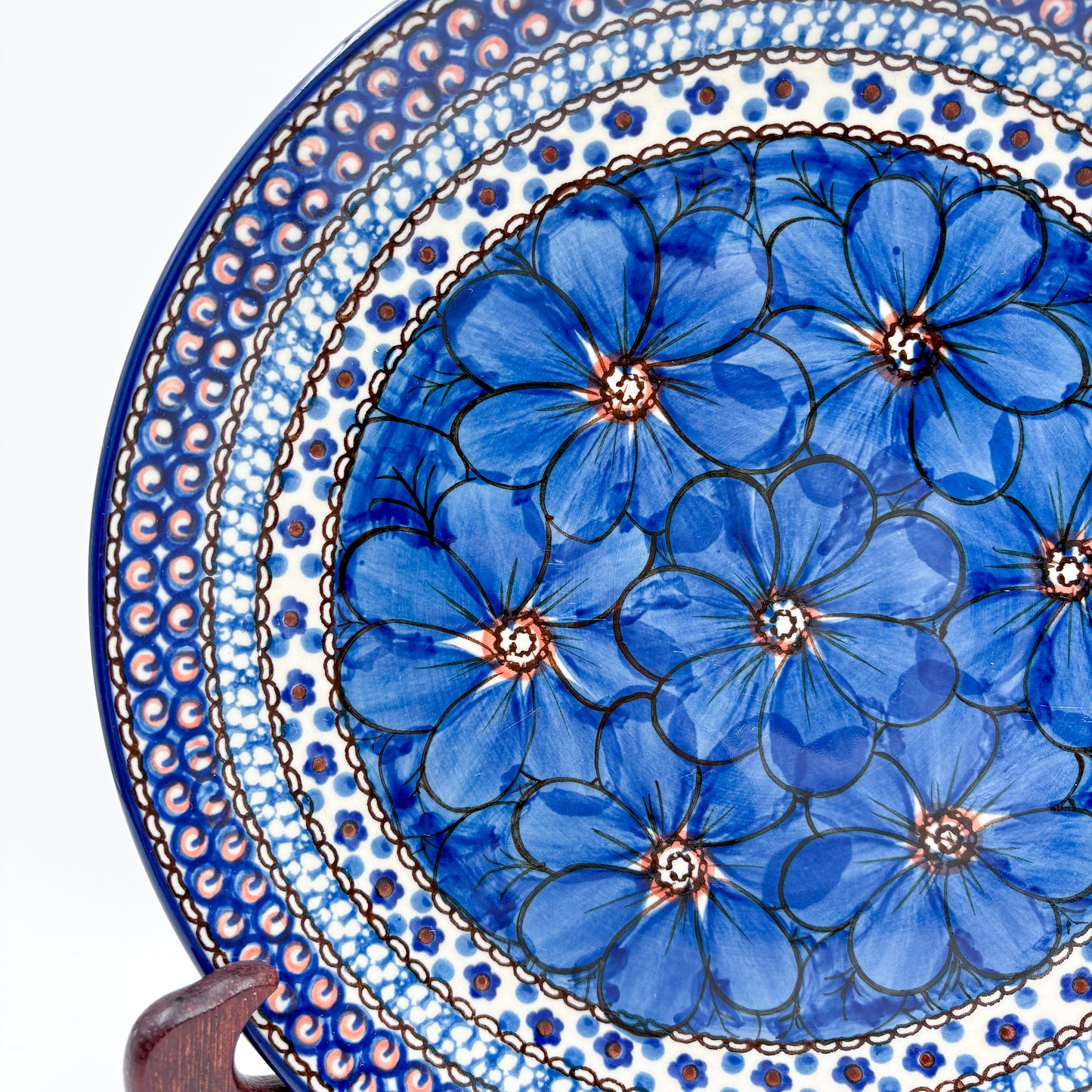 10.5” Plate.  Hand crafted Polish pottery stoneware: UNIKAT Cobalt Poppies