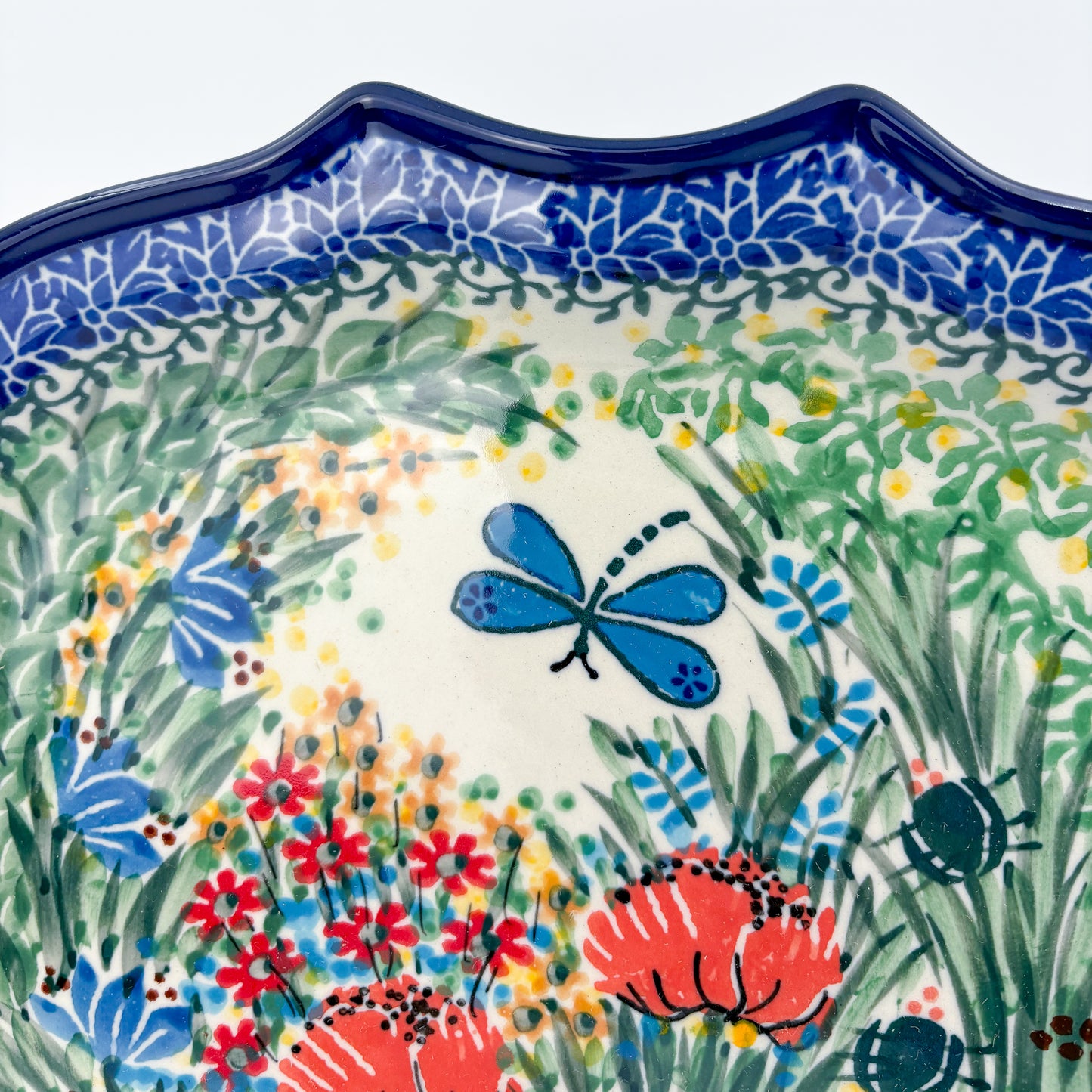 8 Point Platter  Hand crafted Polish pottery stoneware: UNIKAT Dragonfly Bounty Design.