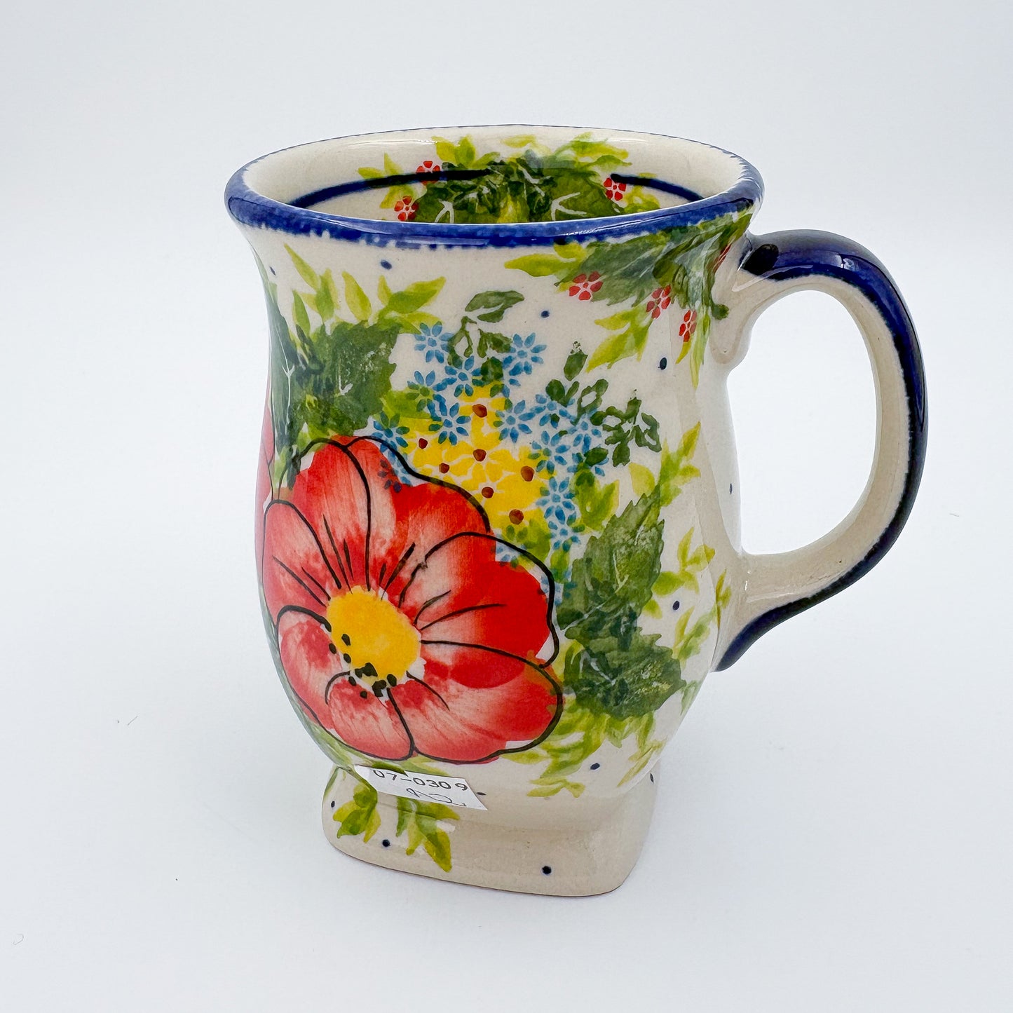 Tulip Mug 10oz. Handcrafted Polish pottery stoneware:  UNIKAT Red Poppy