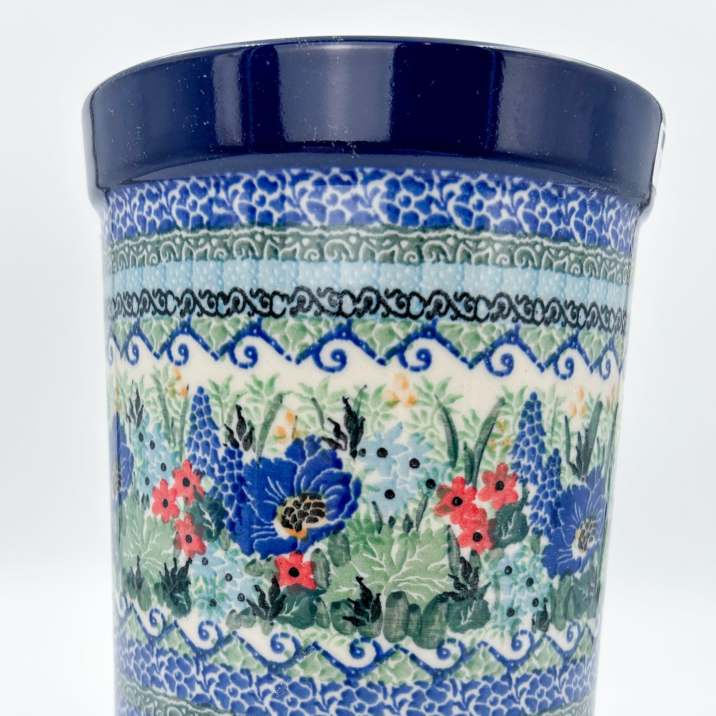 Utensil Jar 8”.  Handmade Polish pottery.  UNIKAT Mariposa Design