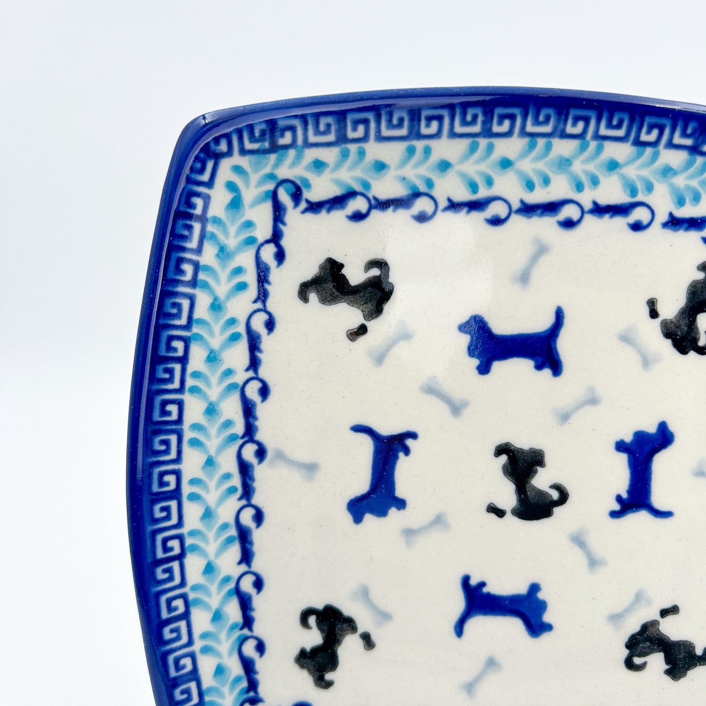 7” Puppy Plate.  Handmade Polish pottery.   Puppy Pleasure Design
