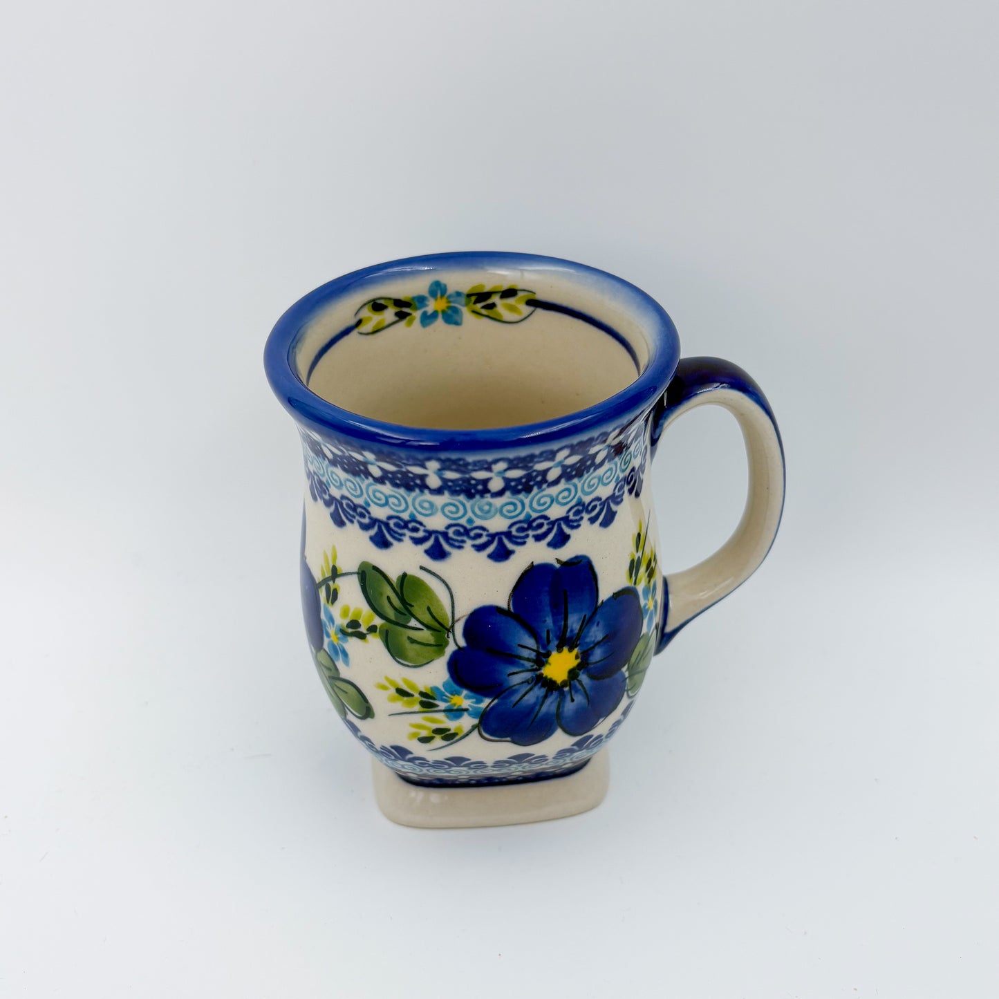 Tulip Mug 10oz. Handcrafted Polish pottery stoneware:  UNIKAT Blue Poppy