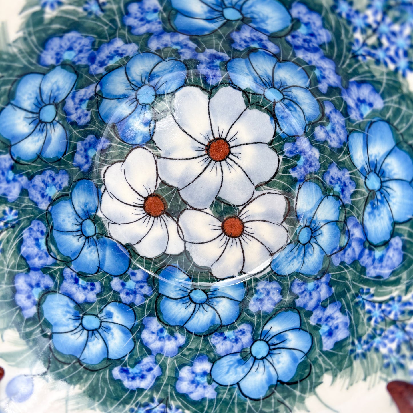 7" Wavy Bowl  Hand crafted Polish pottery stoneware: UNIKAT Forget Me not Pansy