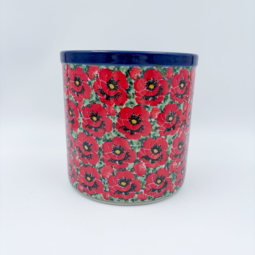 Utensil Jar 6”.  Handmade Polish pottery.  UNIKAT Scarlet Poppy