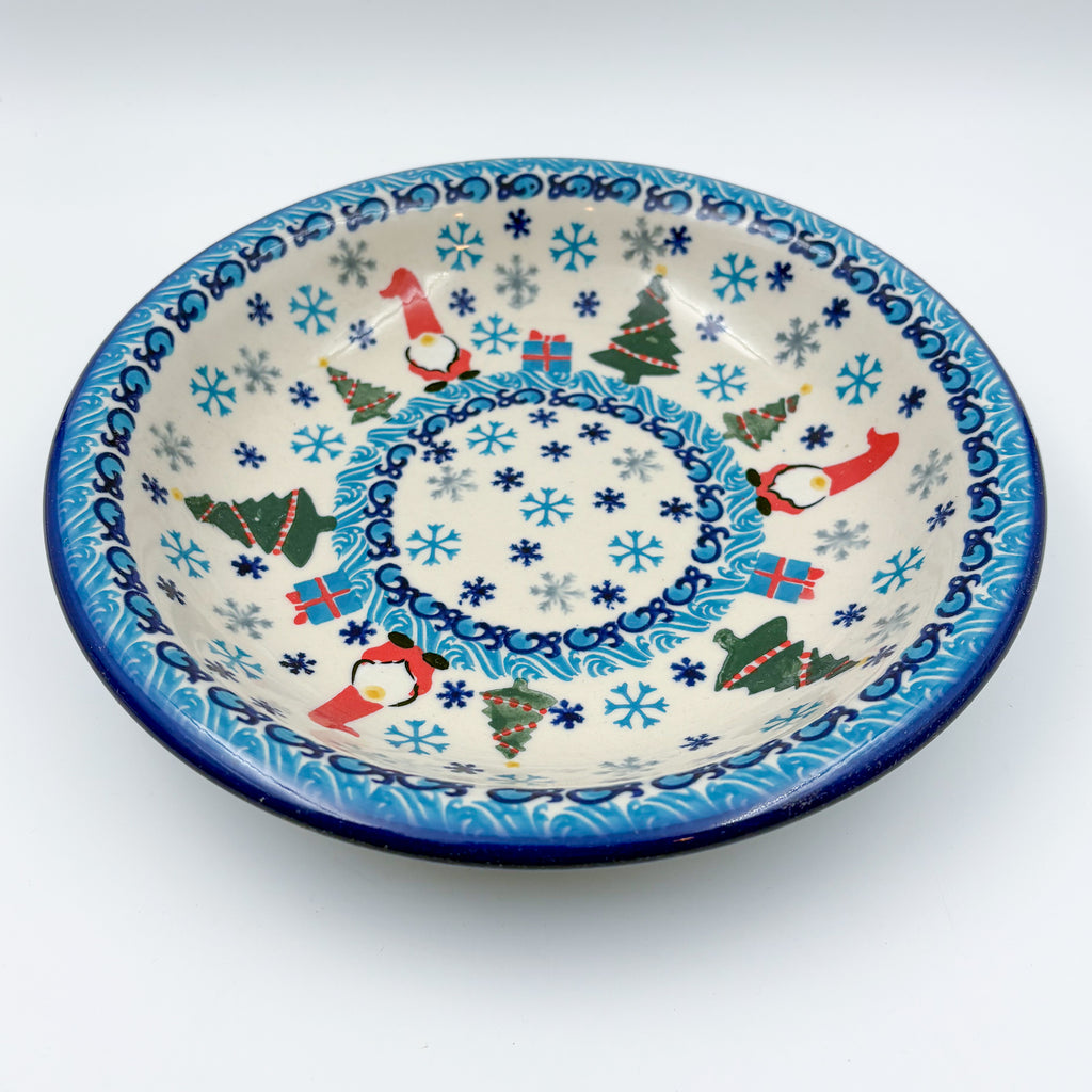 9”  Deep Bowl.  Hand crafted Polish pottery stoneware: UNIKAT Dancing Snowman Design